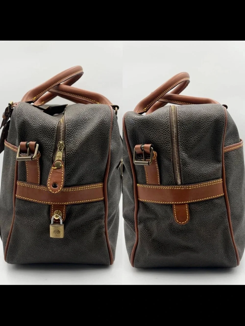 Mulberry Brown Pebbled Leather Briefcase with Tan Trim